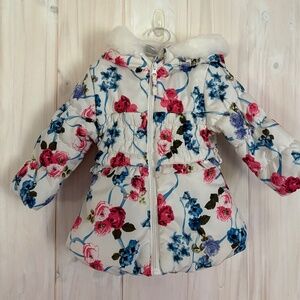 Rothschild Toddler Girl Winter Coat 18M Hooded Puffer Jacket Floral White Pink B
